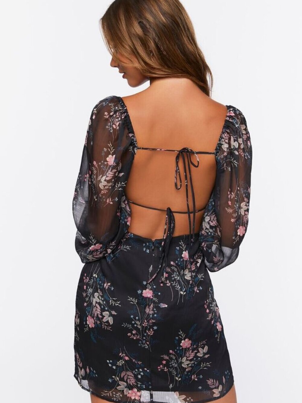Forever 21 Floral Open-Back Mini Dress Small S